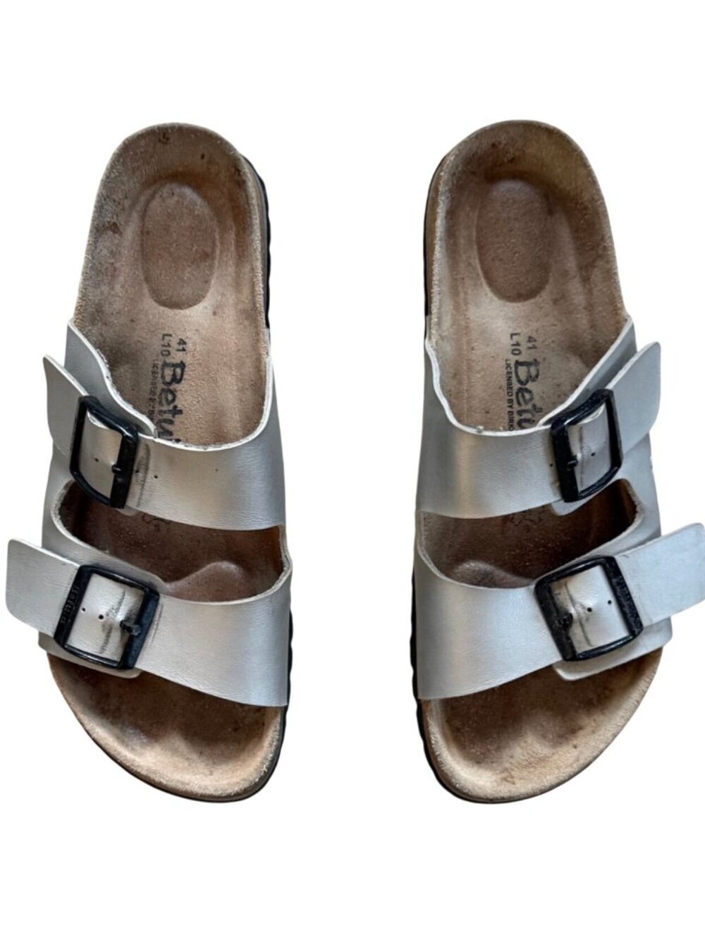 Betula by Birkenstock Women's Slide Sandals Sz 41 Comfort Outdoor Leather Silver